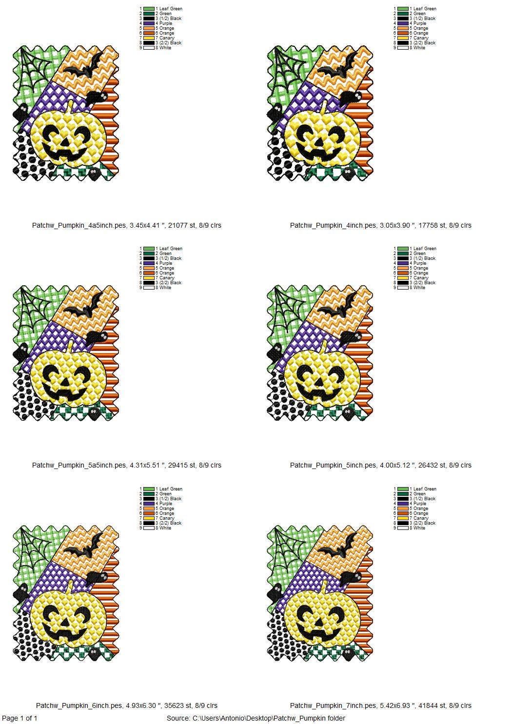 Halloween Pumpkin patchwork patterned Jack-o-Lantern machine embroidery designs sizes 4 up to 7 inch scary spooky design Bats and Spider Web - image 7