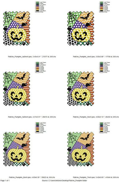 Halloween Pumpkin patchwork patterned Jack-o-Lantern machine embroidery designs sizes 4 up to 7 inch scary spooky design Bats and Spider Web - image 7