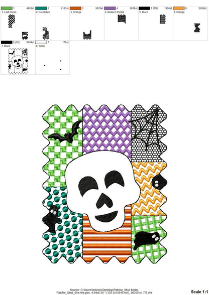 Halloween Skull patchwork patterned Skull Bat Ghost Spider Web machine embroidery designs sizes 4 up to 7 inch scary spooky design - image 10