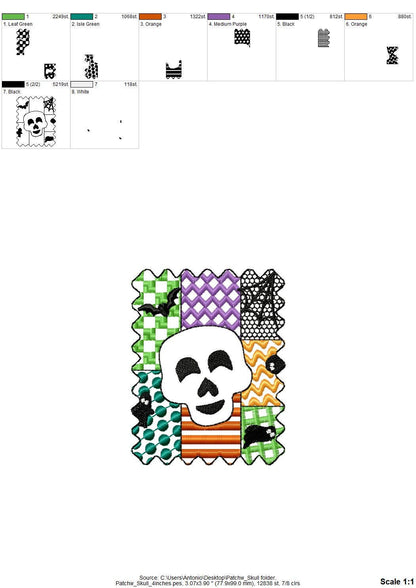 Halloween Skull patchwork patterned Skull Bat Ghost Spider Web machine embroidery designs sizes 4 up to 7 inch scary spooky design - image 9