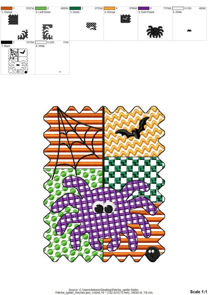 Halloween Spider patchwork patterned Spider Web Bats cute Spider kids machine embroidery designs sizes 4 up to 7 inch scary spooky design - image 10