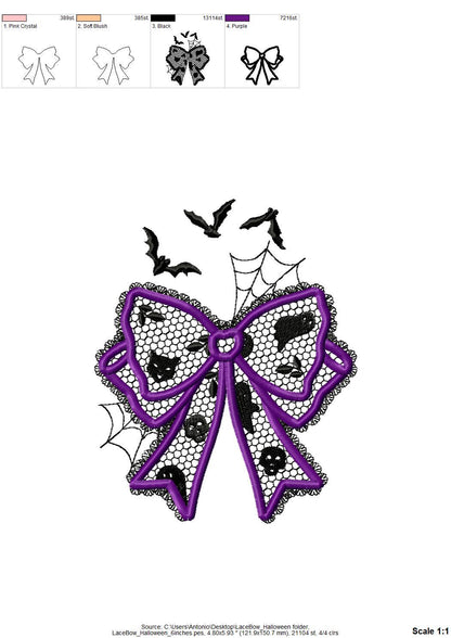 Halloween Bow Applique Lace effect Bats Spider Web Bow Ghost machine embroidery designs sizes 4 up to 8 inch kids girls scary spooky design - image 8