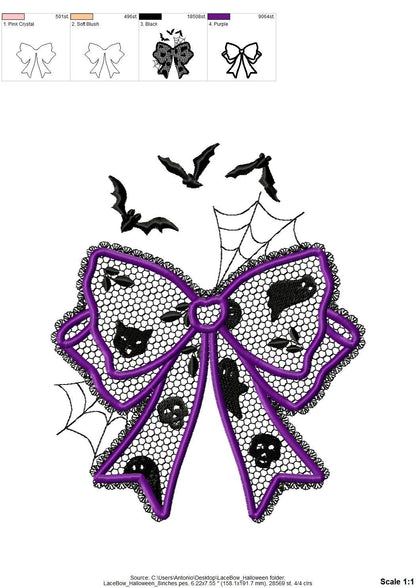 Halloween Bow Applique Lace effect Bats Spider Web Bow Ghost machine embroidery designs sizes 4 up to 8 inch kids girls scary spooky design - image 9