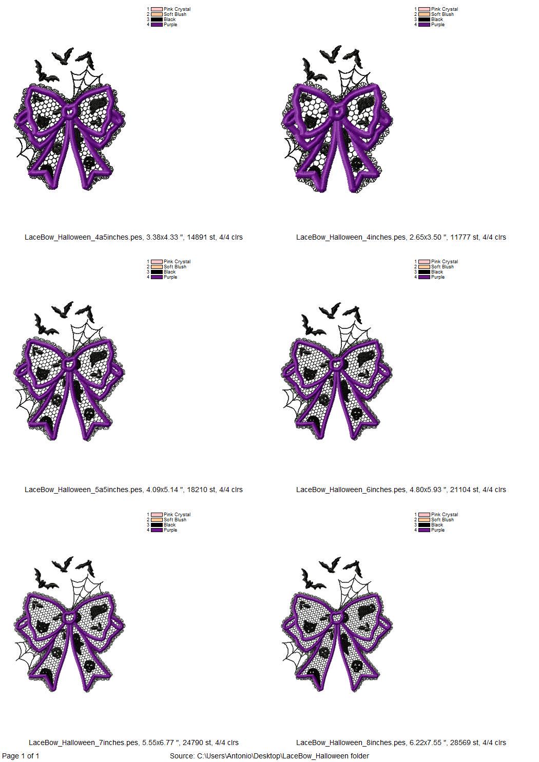 Halloween Bow Applique Lace effect Bats Spider Web Bow Ghost machine embroidery designs sizes 4 up to 8 inch kids girls scary spooky design - image 7