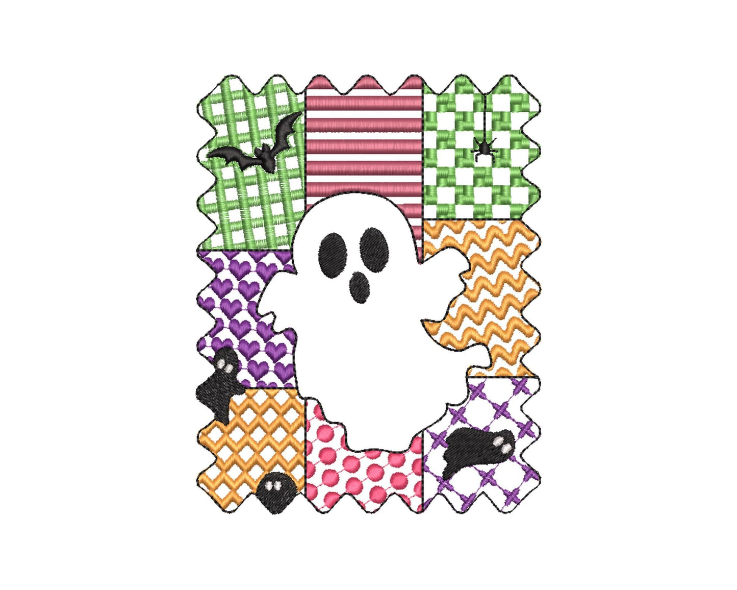 Halloween Ghost Boy patchwork patterned cute Ghost kids boys machine embroidery designs sizes 4 up to 7 inch scary spooky design - image 1