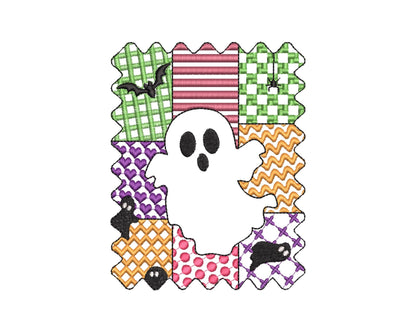 Halloween Ghost Boy patchwork patterned cute Ghost kids boys machine embroidery designs sizes 4 up to 7 inch scary spooky design - image 1