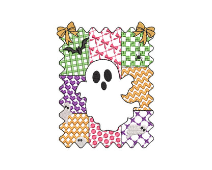 Halloween Ghost Girl patchwork patterned cute Ghost kids baby girls machine embroidery designs sizes 4 up to 8 inch scary spooky design - image 5