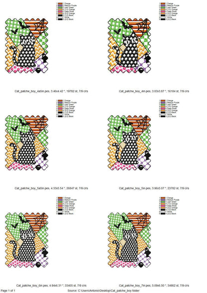 Halloween Kitten Cat Boy patchwork patterned cute Kitty kids baby boys machine embroidery designs sizes 4 up to 7 inch scary spooky design - image 2