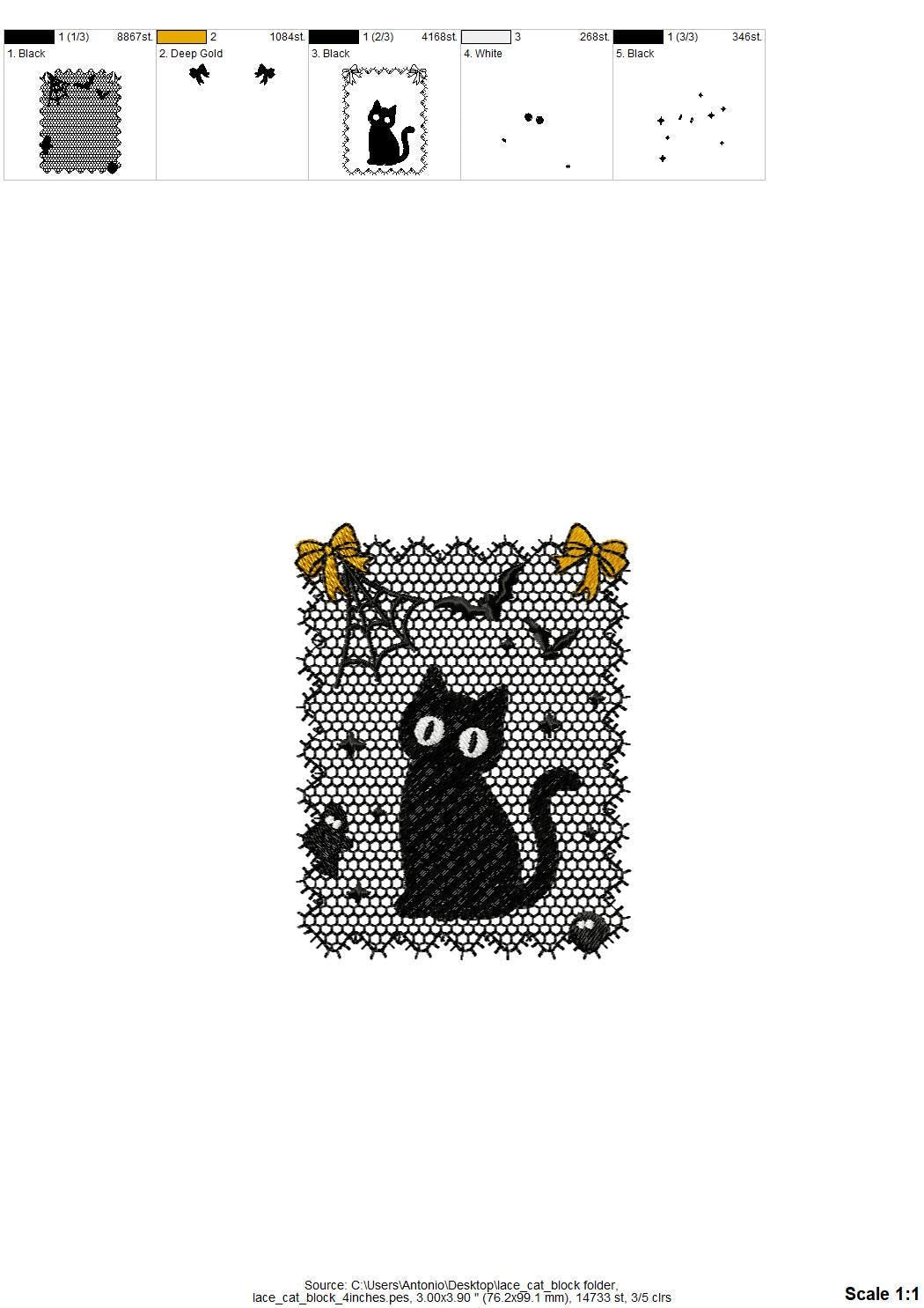 Halloween Kitty Cat Lace effect Black Kitten Spider Web Bats Ghost machine embroidery designs sizes 4 up to 6 inch girls scary spooky design - image 8