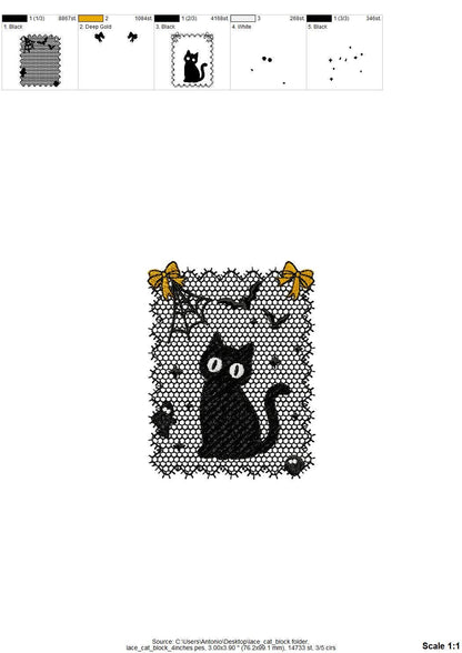 Halloween Kitty Cat Lace effect Black Kitten Spider Web Bats Ghost machine embroidery designs sizes 4 up to 6 inch girls scary spooky design - image 8