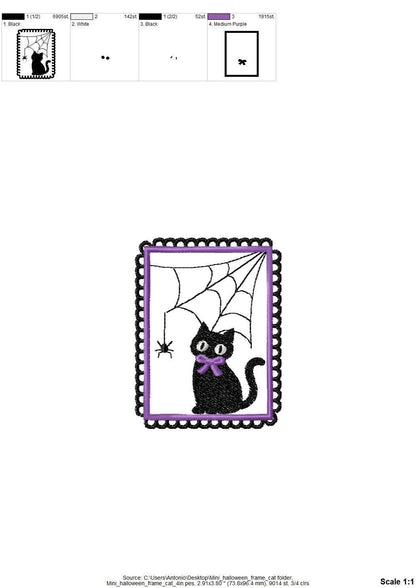Halloween Kitty Cat with Spider Web in Frame machine embroidery designs mini sizes 2 up to 4 inch kids baby girls scary spooky Kitten design - image 7