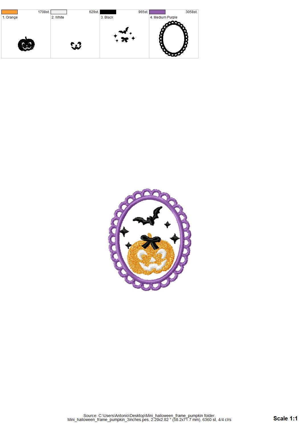 Halloween Pumpkin in Frame Jack o Lantern and Bats machine embroidery designs mini sizes 2 up to 4 inch kids baby girls scary spooky design - image 6