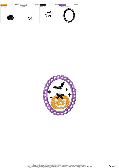 Halloween Pumpkin in Frame Jack o Lantern and Bats machine embroidery designs mini sizes 2 up to 4 inch kids baby girls scary spooky design - image 6