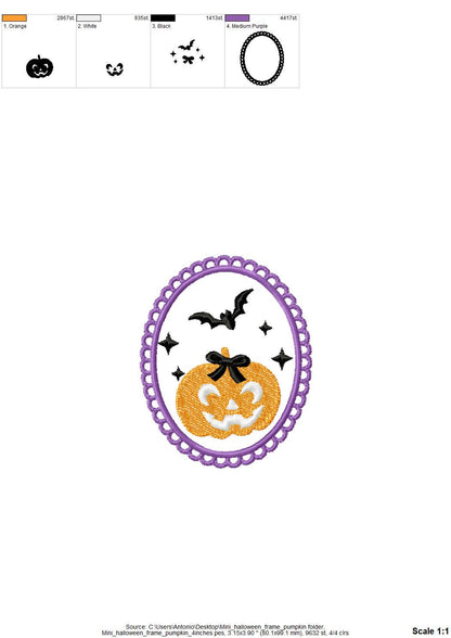 Halloween Pumpkin in Frame Jack o Lantern and Bats machine embroidery designs mini sizes 2 up to 4 inch kids baby girls scary spooky design - image 7