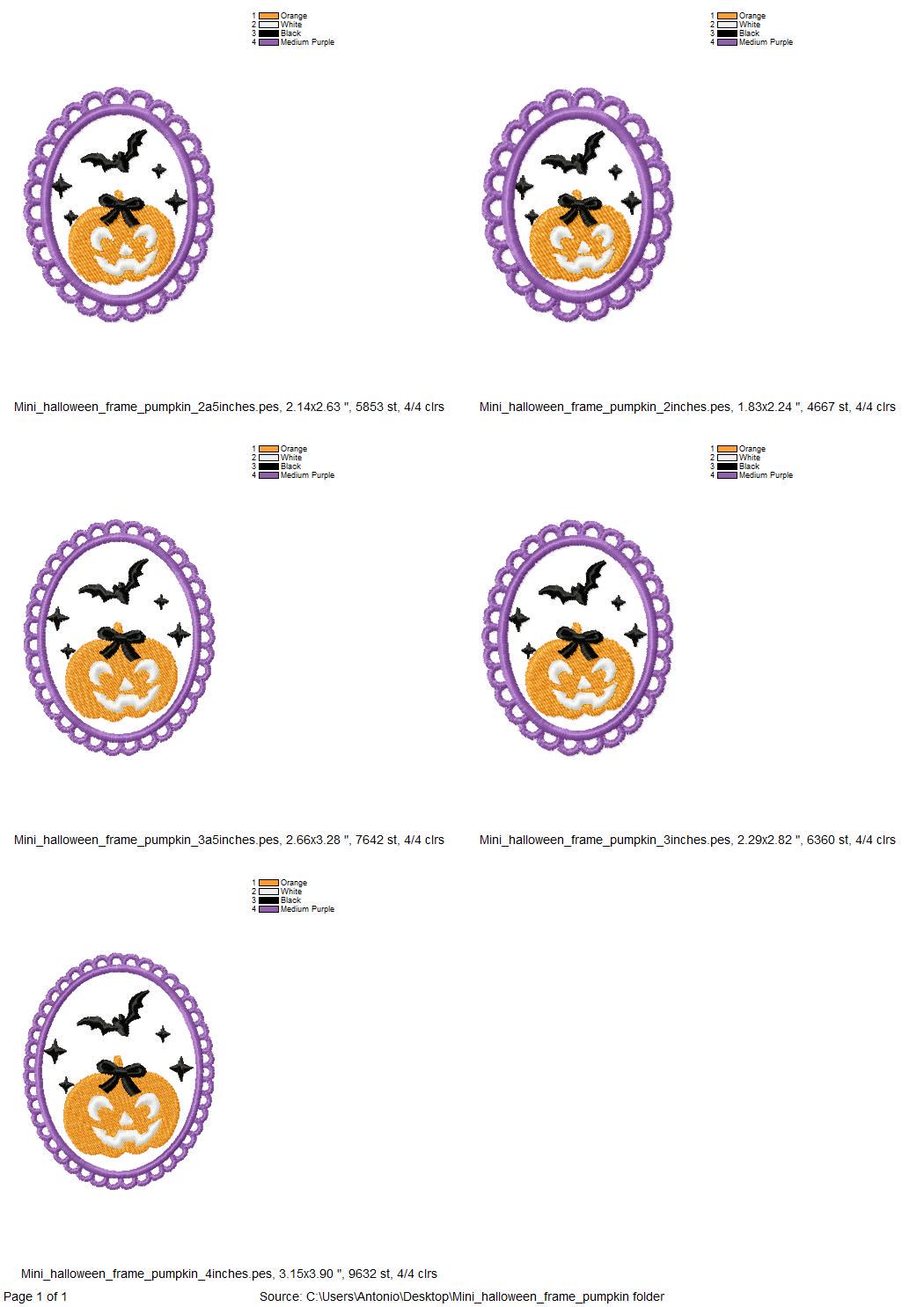 Halloween Pumpkin in Frame Jack o Lantern and Bats machine embroidery designs mini sizes 2 up to 4 inch kids baby girls scary spooky design - image 4