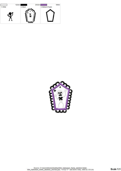 Halloween Dancing Skeleton in Frame machine embroidery designs mini sizes 2 up to 4 inch kids baby boys scary spooky Skeleton design - image 5