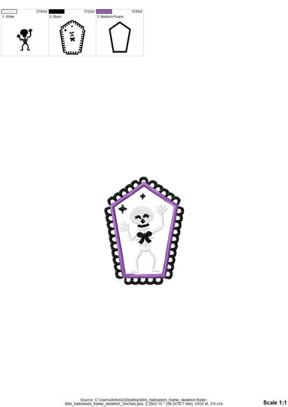 Halloween Dancing Skeleton in Frame machine embroidery designs mini sizes 2 up to 4 inch kids baby boys scary spooky Skeleton design - image 6