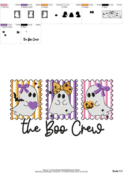 The Boo Crew Cute Little Ghost Trio Halloween Ghost machine embroidery designs sizes 4 up to 7 inch kids girls baby scary spooky design - image 7