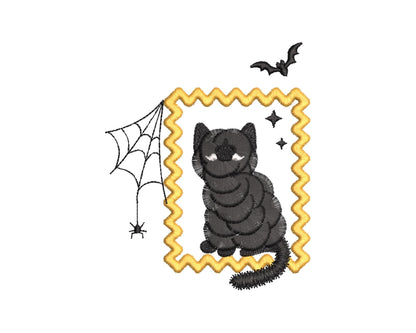 Halloween Kitty Cat with Spider Web and Bat in Frame machine embroidery designs sizes 4 up to 5.5 inch kids baby girls scary spooky Kitten - image 6