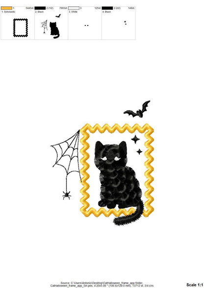 Halloween Kitty Cat with Spider Web and Bat in Frame machine embroidery designs sizes 4 up to 5.5 inch kids baby girls scary spooky Kitten - image 9
