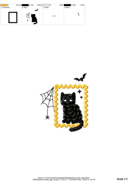 Halloween Kitty Cat with Spider Web and Bat in Frame machine embroidery designs sizes 4 up to 5.5 inch kids baby girls scary spooky Kitten - image 8