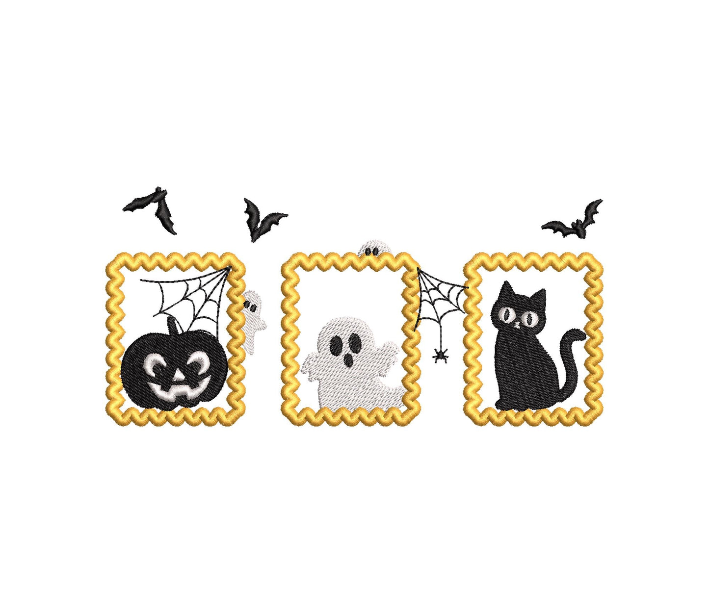 Halloween Cute Trio Portrait in Frame Pumpkin Jack Lantern Little Ghost and Black Cat Applique scary spooky machine embroidery designs - image 4
