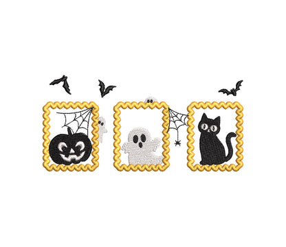 Halloween Cute Trio Portrait in Frame Pumpkin Jack Lantern Little Ghost and Black Cat Applique scary spooky machine embroidery designs - image 4