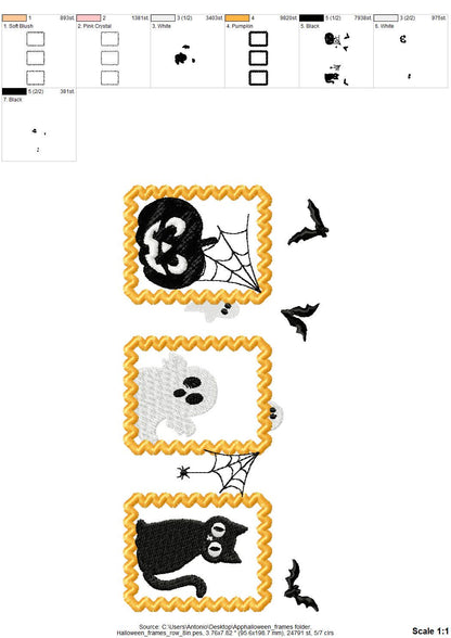 Halloween Cute Trio Portrait in Frame Pumpkin Jack Lantern Little Ghost and Black Cat Applique scary spooky machine embroidery designs - image 7