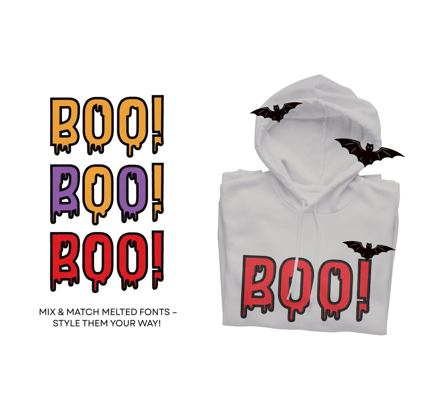 Halloween Spooky Melted FONT 2 styles Block type fill stitch and outline best Melting Dripping alphabet monogram machine embroidery designs - image 3