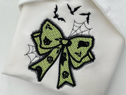Halloween Bow Applique Lace effect Bats Spider Web Bow Ghost machine embroidery designs sizes 4 up to 8 inch kids girls scary spooky design - image 6