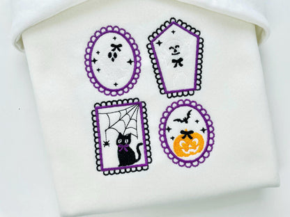 Halloween Dancing Skeleton Kitty Cat Little Ghost and Pumpkin Set of 4 machine embroidery designs mini sizes 2 up to 4 in kids scary spooky - image 6