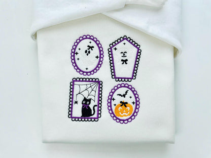 Halloween Dancing Skeleton Kitty Cat Little Ghost and Pumpkin Set of 4 machine embroidery designs mini sizes 2 up to 4 in kids scary spooky - image 2