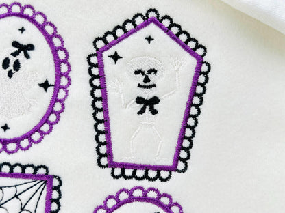 Halloween Dancing Skeleton Kitty Cat Little Ghost and Pumpkin Set of 4 machine embroidery designs mini sizes 2 up to 4 in kids scary spooky - image 3