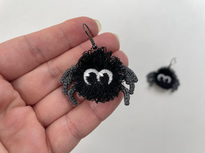 Fringed extra fluffy Spooky Spider earrings in the hoop ITH Halloween girls scare charm FSL freestanding lace machine embroidery designs - image 6