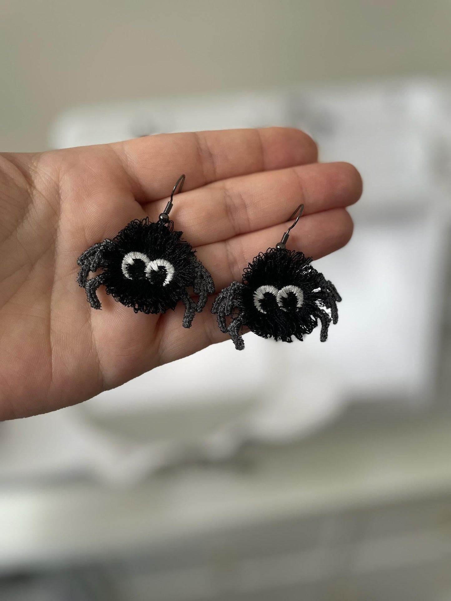 Fringed extra fluffy Spooky Spider earrings in the hoop ITH Halloween girls scare charm FSL freestanding lace machine embroidery designs - image 7