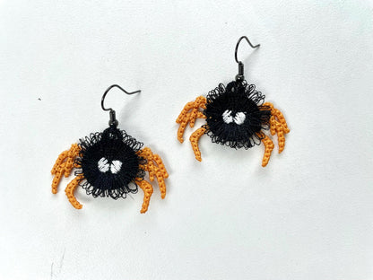 Fringed fluffy Spooky Spider earrings in the hoop Halloween girls scare charm FSL freestanding lace machine embroidery designs simply ITH - image 4