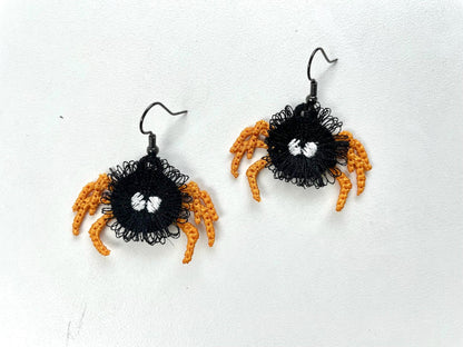 Fringed fluffy Spooky Spider earrings in the hoop Halloween girls scare charm FSL freestanding lace machine embroidery designs simply ITH - image 2