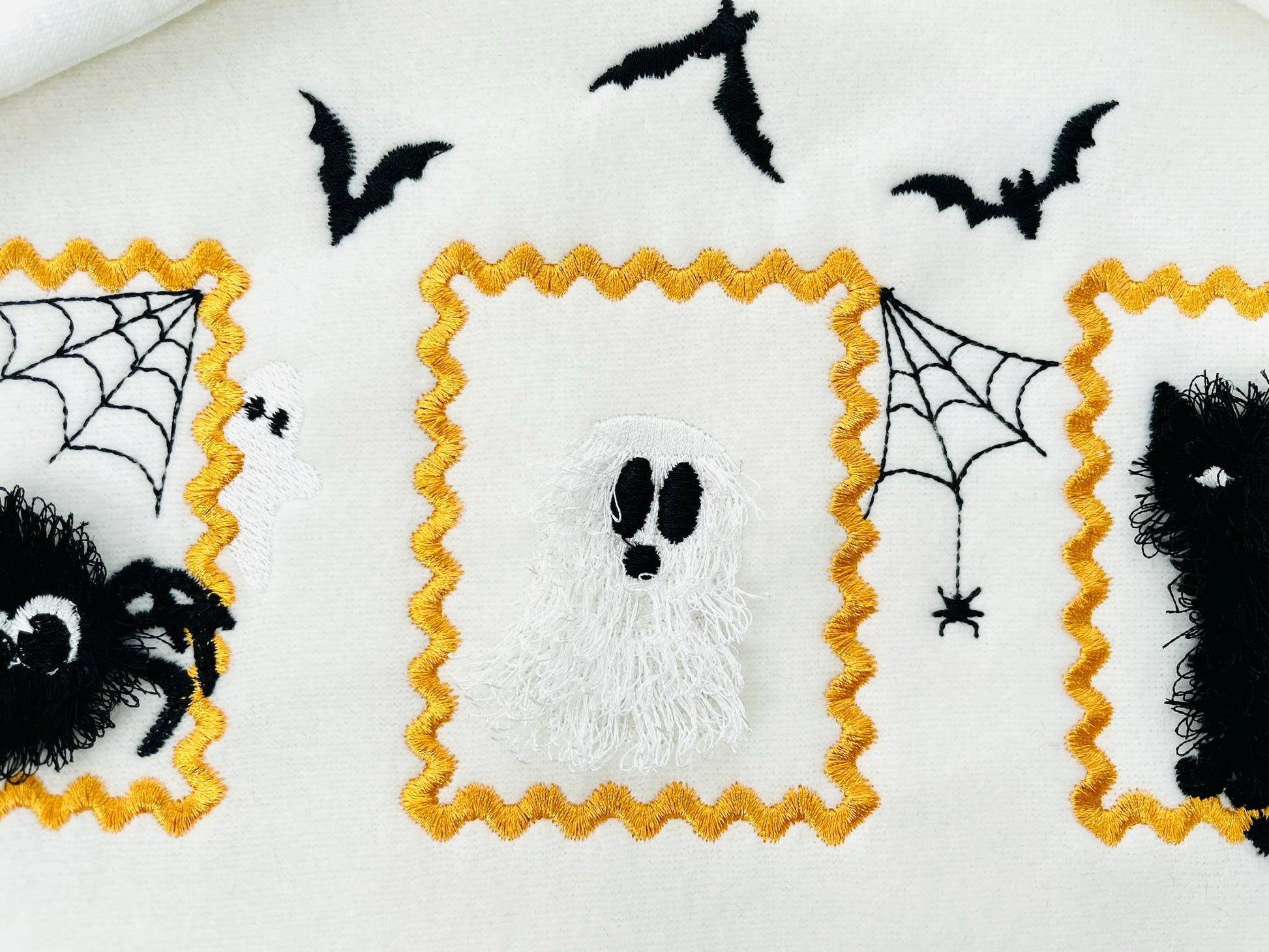 Halloween Fringed Kitty Cat Fluffy Spider and Ghost in Frame Big Set of 5 machine embroidery designs assorted sizes kids baby scary spooky - image 4