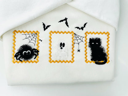 Halloween Fringed Kitty Cat Fluffy Spider and Ghost in Frame Big Set of 5 machine embroidery designs assorted sizes kids baby scary spooky - image 2