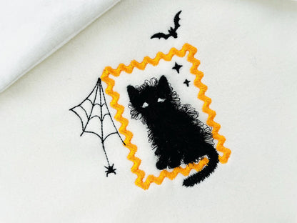 Halloween Kitty Cat with Spider Web and Bat in Frame machine embroidery designs sizes 4 up to 5.5 inch kids baby girls scary spooky Kitten - image 3