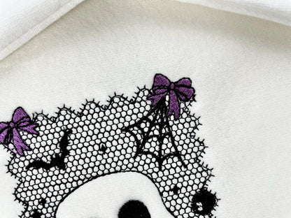 Halloween Skull Lace effect Bats Ghost Spider Web Bow machine embroidery designs sizes 4 up to 7 inch kids girls scary spooky design - image 4