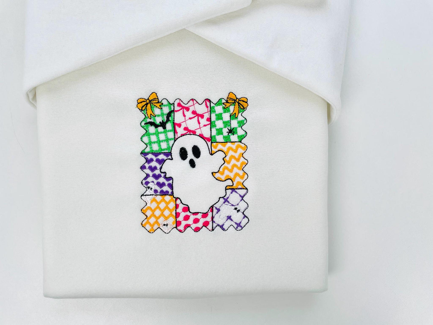 Halloween Ghost Girl patchwork patterned cute Ghost kids baby girls machine embroidery designs sizes 4 up to 8 inch scary spooky design - image 10