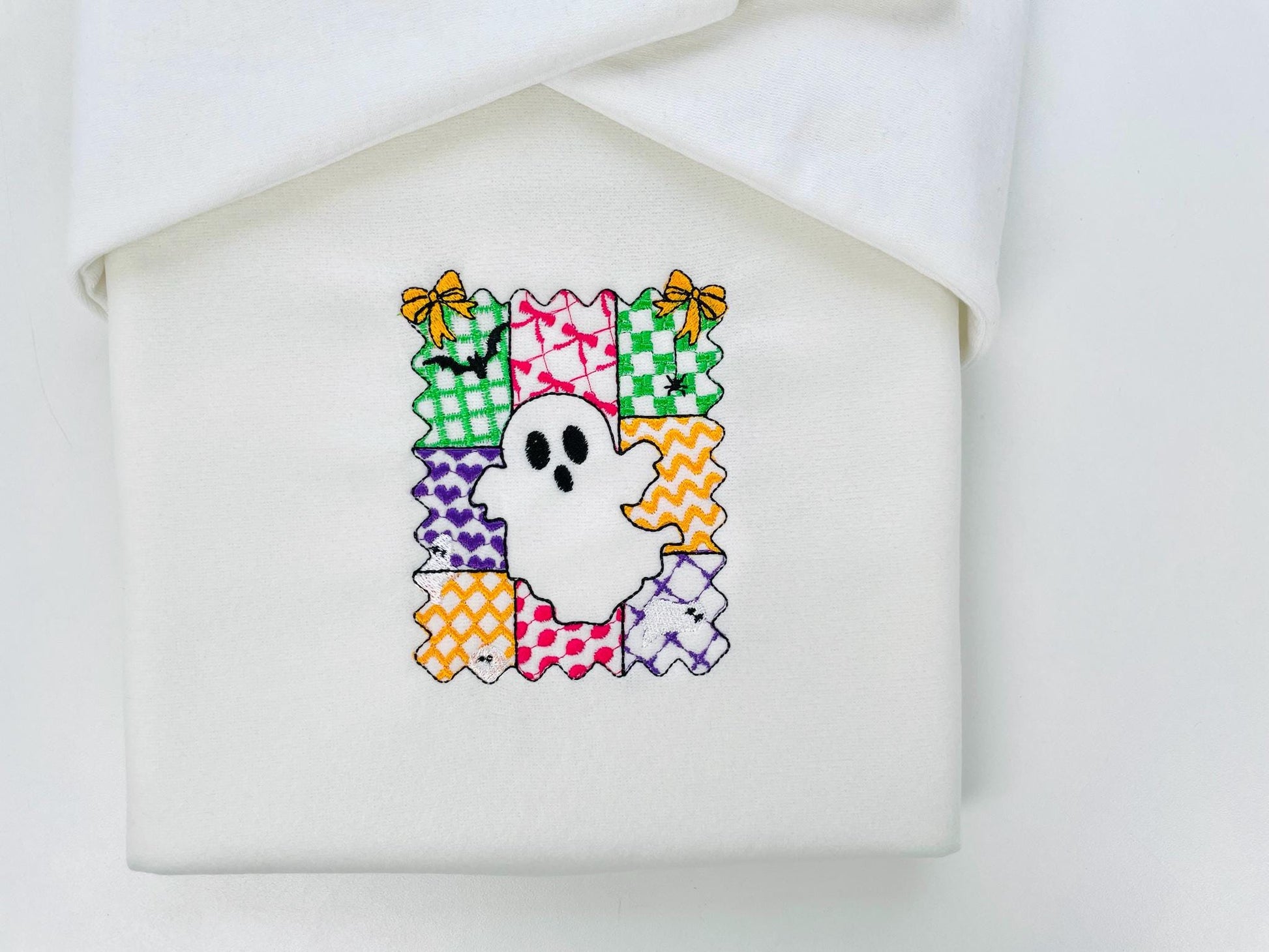 Halloween Ghost Girl patchwork patterned cute Ghost kids baby girls machine embroidery designs sizes 4 up to 8 inch scary spooky design - image 10