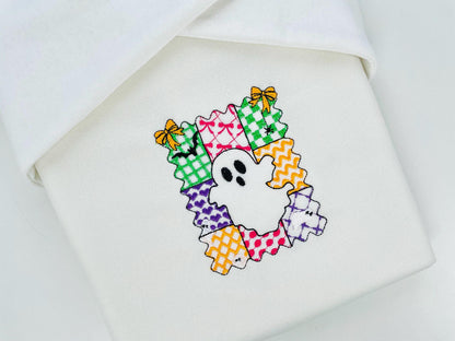 Halloween Ghost Girl patchwork patterned cute Ghost kids baby girls machine embroidery designs sizes 4 up to 8 inch scary spooky design - image 3