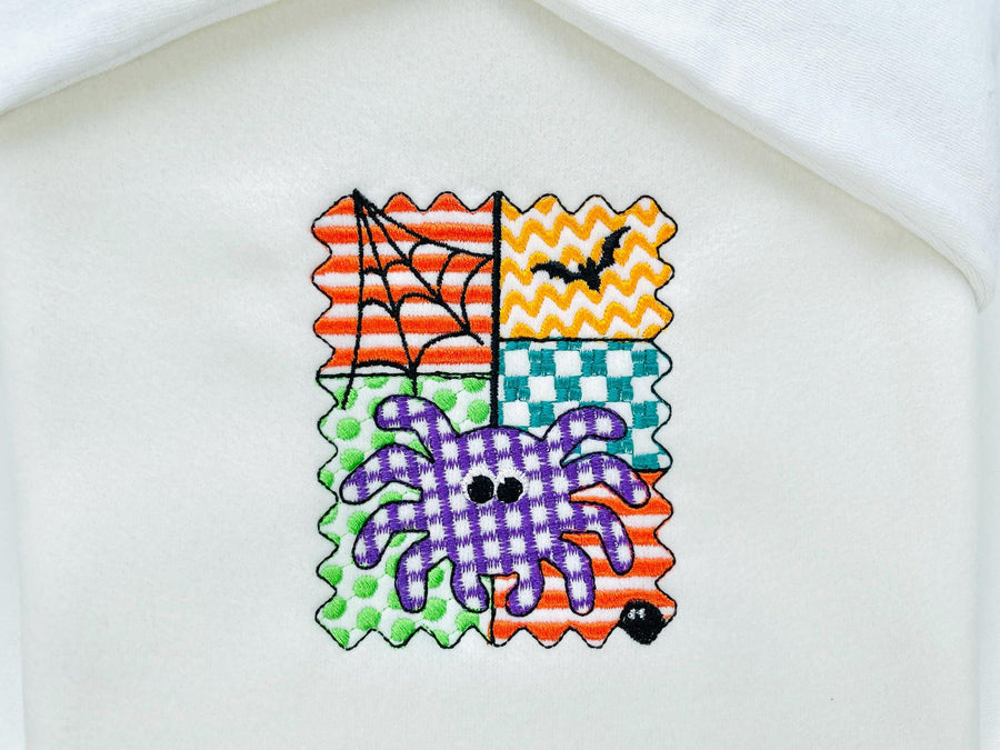 Halloween Spider patchwork patterned Spider Web Bats cute Spider kids machine embroidery designs sizes 4 up to 7 inch scary spooky design - image 1