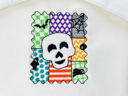 Halloween Skull patchwork patterned Skull Bat Ghost Spider Web machine embroidery designs sizes 4 up to 7 inch scary spooky design - image 5