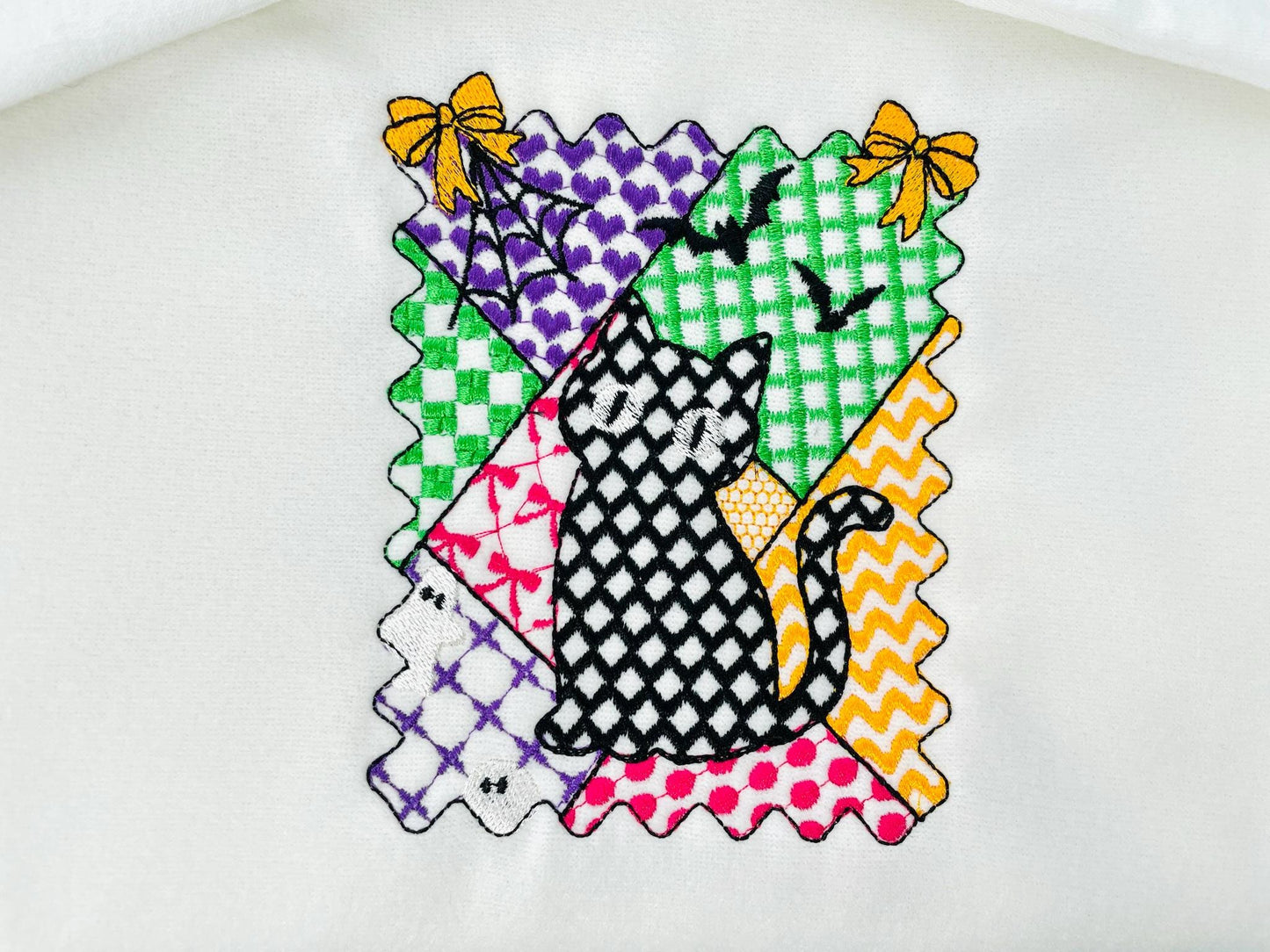 Halloween Kitten Cat Girl patchwork patterned cute Kitty kids baby girls machine embroidery designs sizes 4 up to 7 inch scary spooky design - image 5