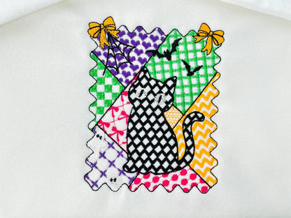 Halloween Kitten Cat Girl patchwork patterned cute Kitty kids baby girls machine embroidery designs sizes 4 up to 7 inch scary spooky design - image 5