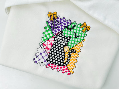 Halloween Kitten Cat Girl patchwork patterned cute Kitty kids baby girls machine embroidery designs sizes 4 up to 7 inch scary spooky design - image 8