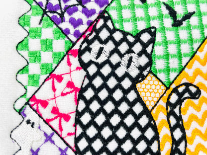 Halloween Kitten Cat Girl patchwork patterned cute Kitty kids baby girls machine embroidery designs sizes 4 up to 7 inch scary spooky design - image 6